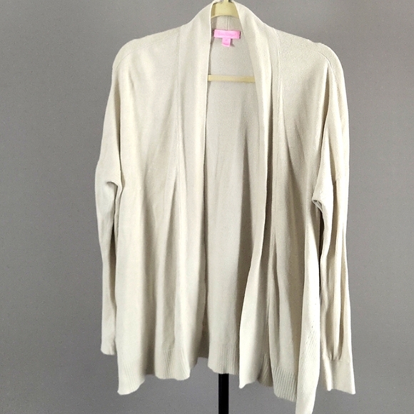 Lilly Pulitzer Sweaters - Lilly Pulitzer Women's Beige Shimmer Cardigan 50% Linen, Size M